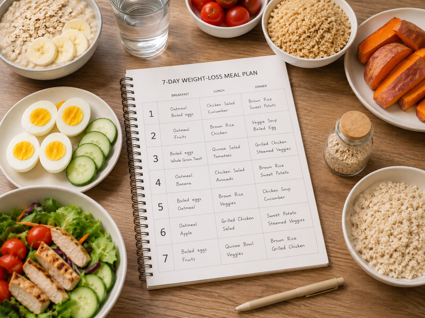 Bảng thực đơn giảm cân 1 tuần giảm 6kg đây chi tiết từng ngày
